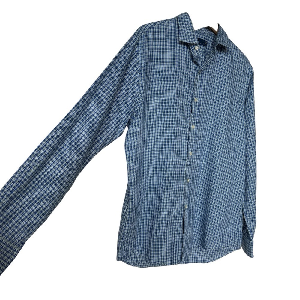 Polo Ralph Lauren Men's Blue Plaid Long Sleeve Button-Up Shirt L Casual Cotton - Picture 4 of 6
